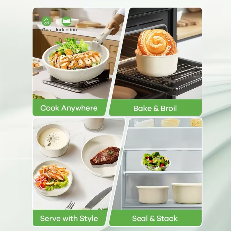 27-Piece Nonstick Cookware Set with Removable Handles
