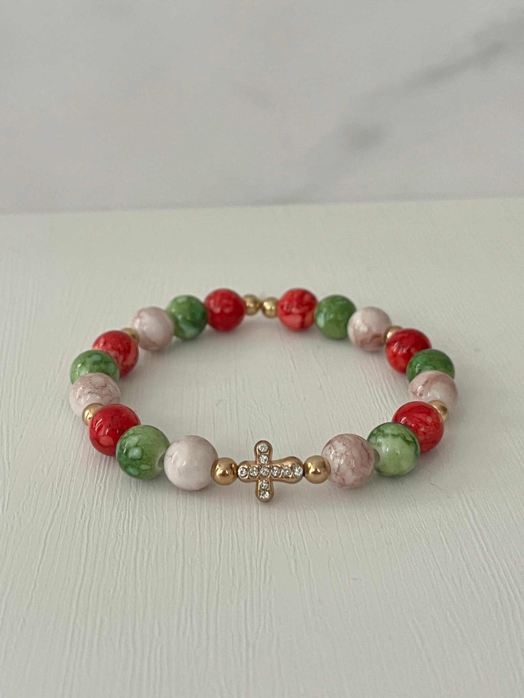 Bead Bracelet Jeweled Christmas Gold Cross
