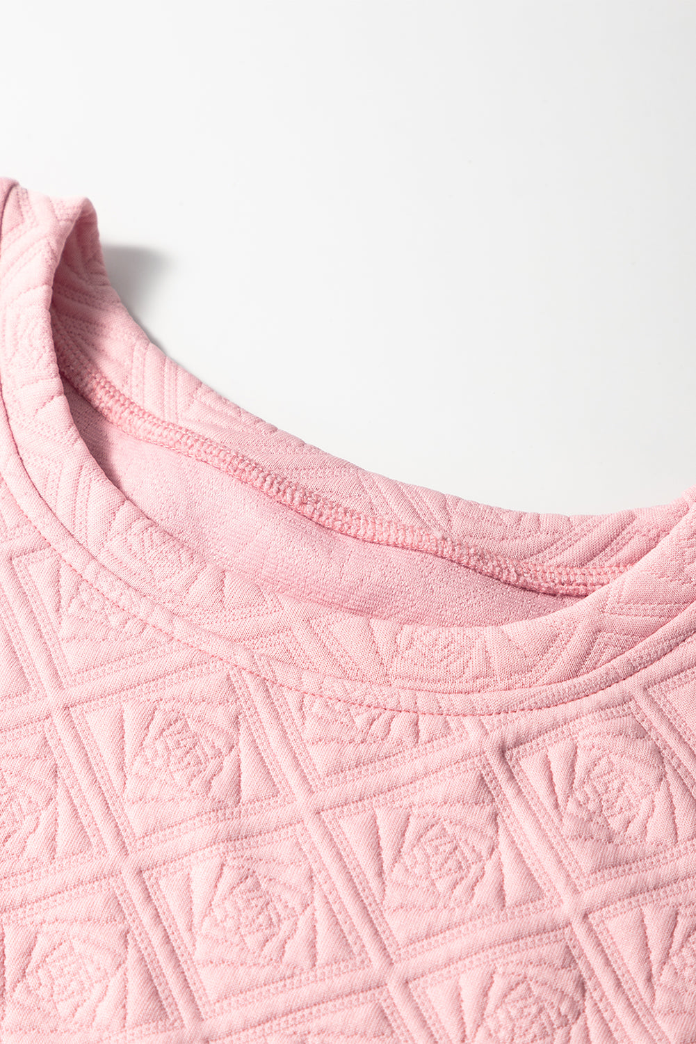 Light Pink Pearl Embellished Flower Textured T-Shirt