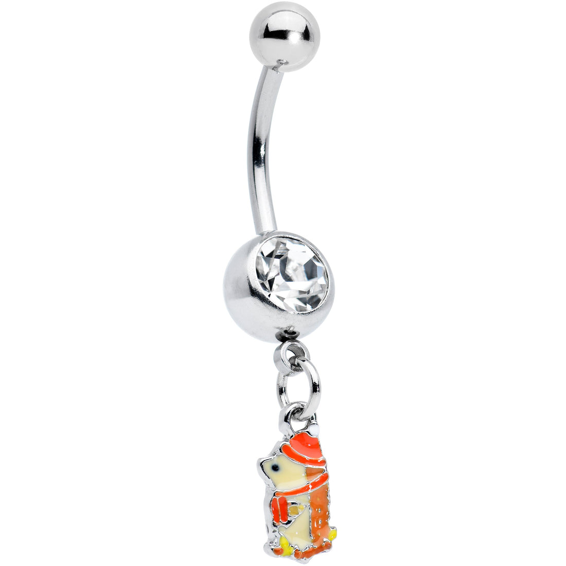 Clear Gem Cozy Winter Hedgehog Dangle Belly Ring in 316L surgical steel
