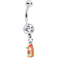 Clear Gem Cozy Winter Hedgehog Dangle Belly Ring in 316L surgical steel