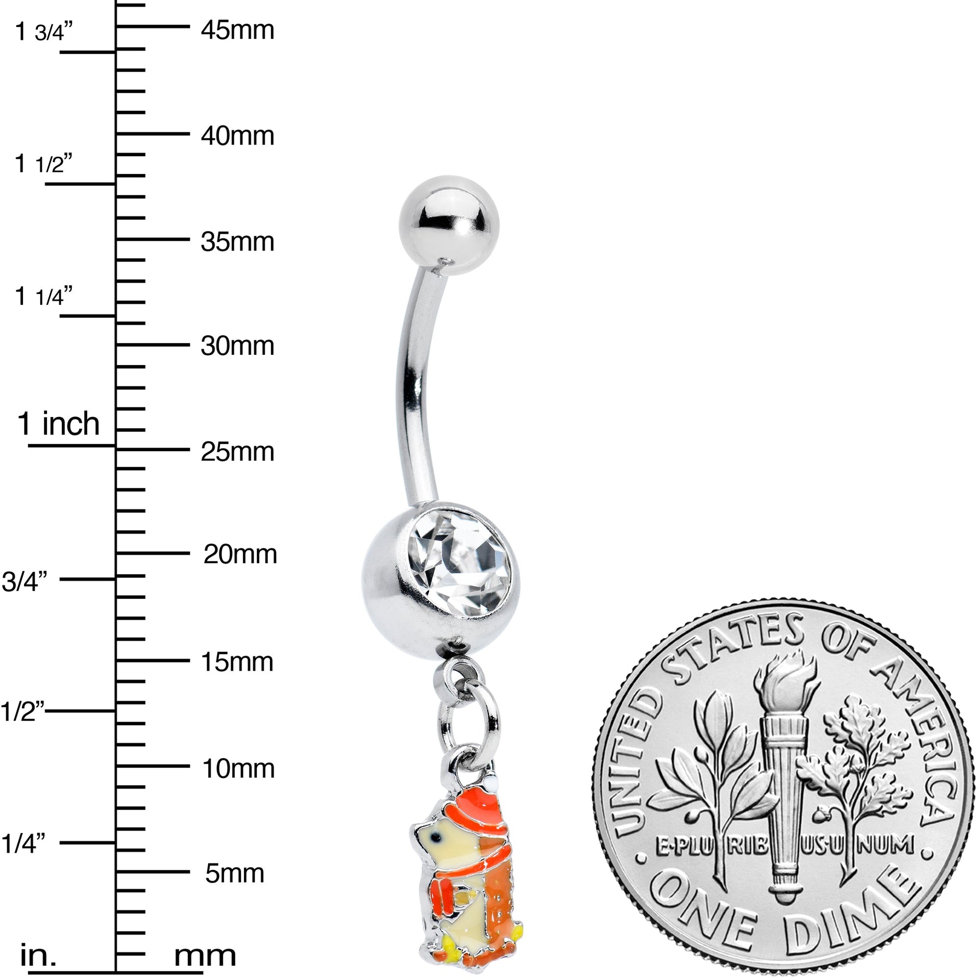 Winter Hedgehog Dangle Belly Ring in 316L Surgical Steel 14G