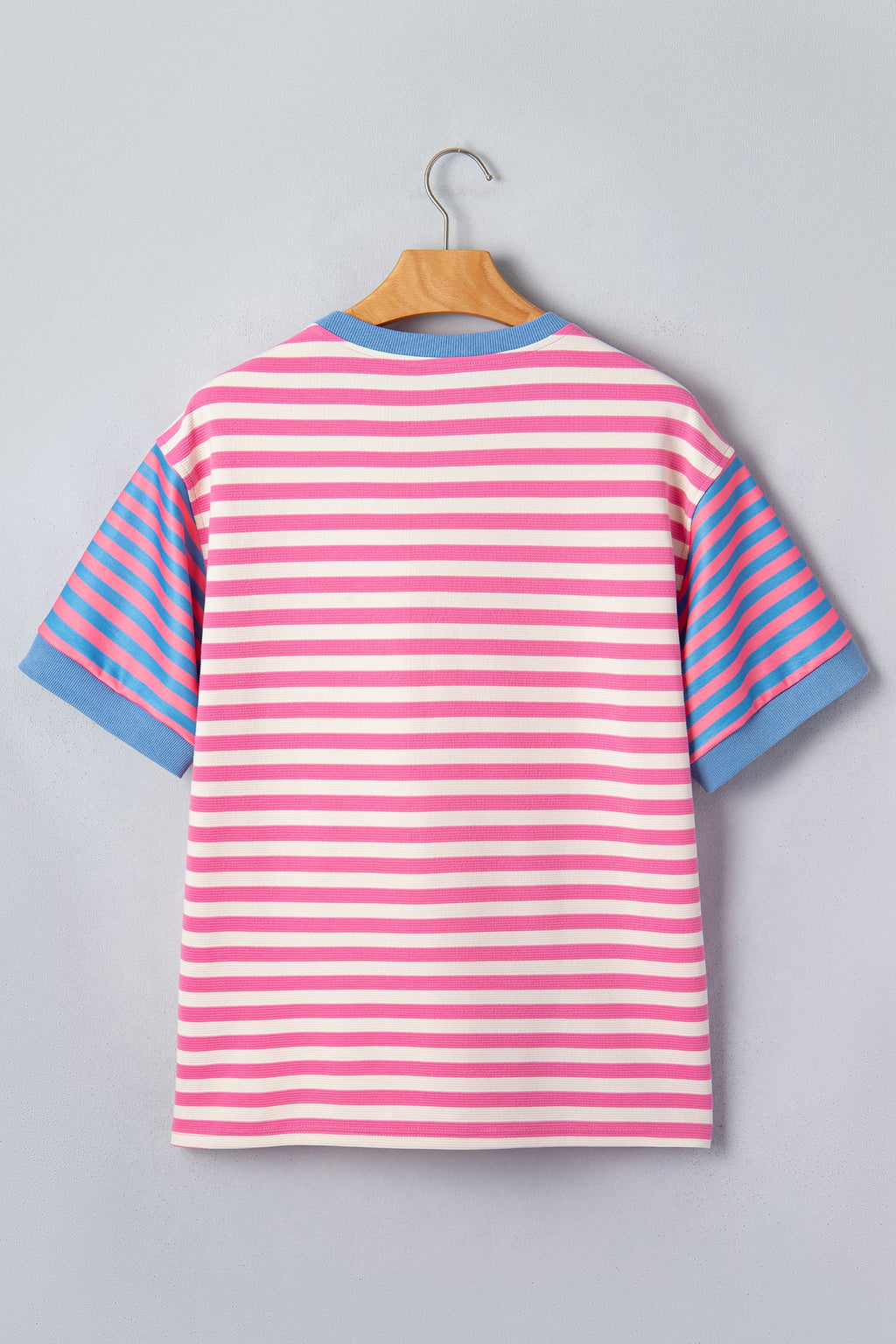 Stripe Contrast Patchwork Short Sleeve Knit Tee