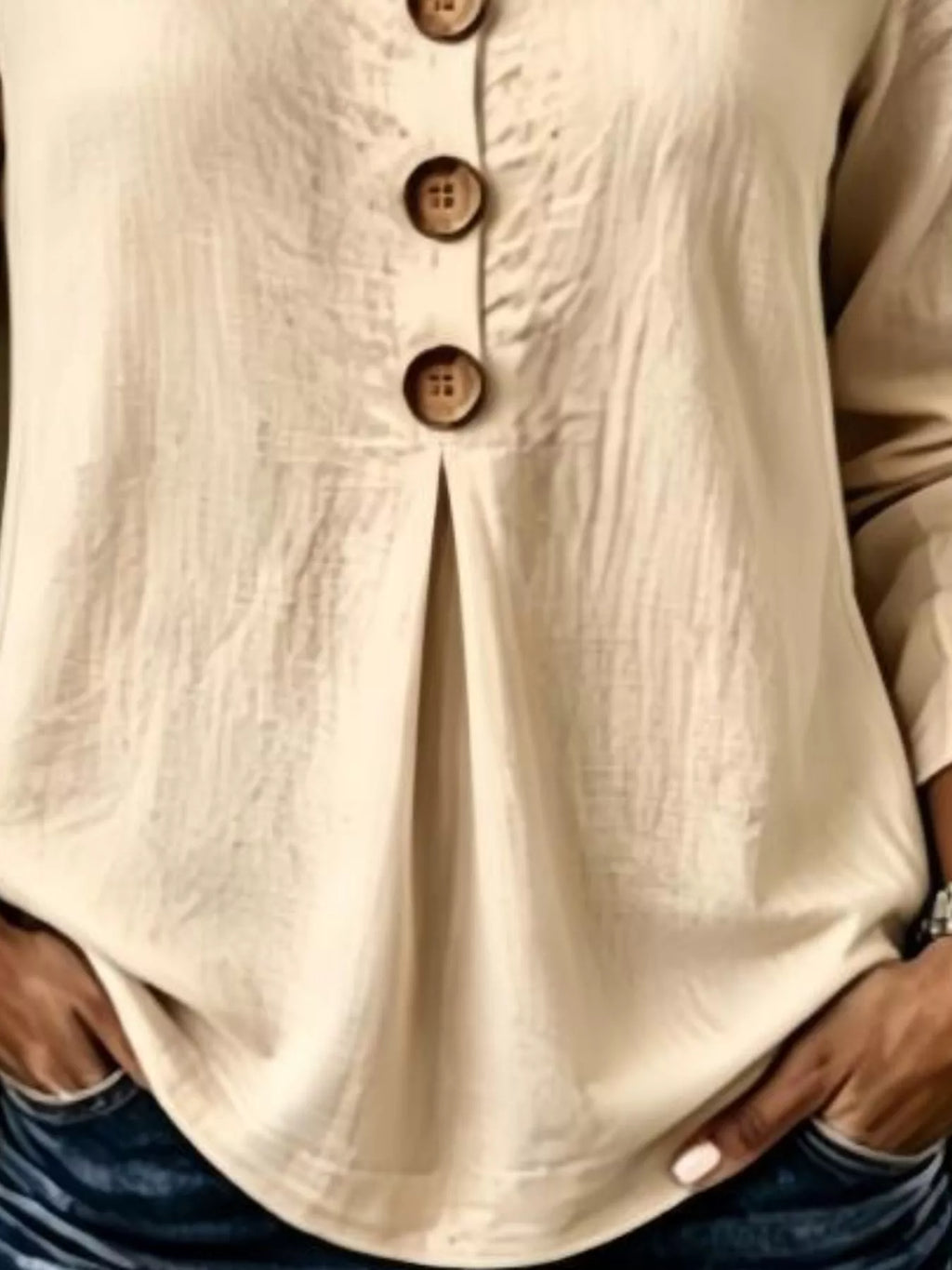 Full Size Button Detail Long Sleeve Blouse Plus Size