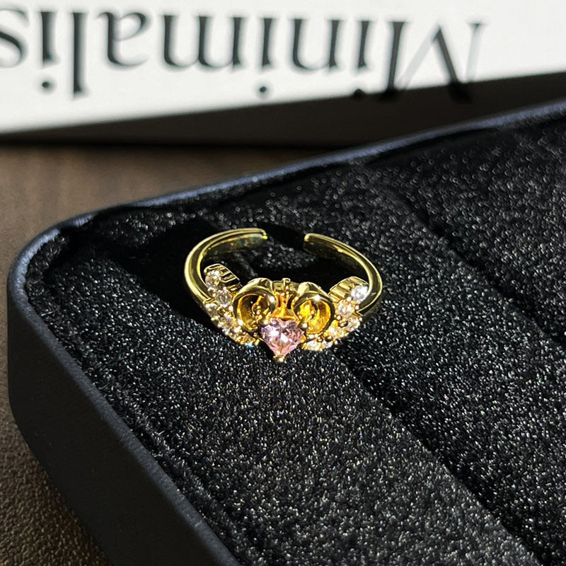 Geometric Micro Pave Open Adjustable Ring in Gold or Multicolor