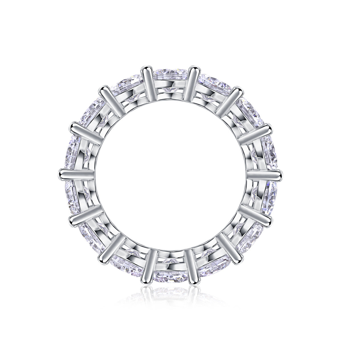 S925 Silver 3.5g Platinum Plated Moissanite Eternity Ring, 5.0mm 13pcs D VVS1 Band, GRA Certified US 5-9