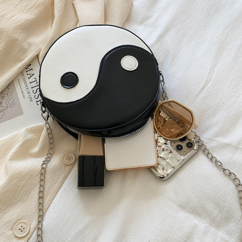 Black and White Yin Yang Round Crossbody Messenger Bag - Image 3