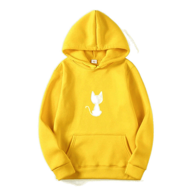 Yellow Cartoon Cat Hooded Sweatshirt Unisex Casual Long Sleeve Top - Image 4