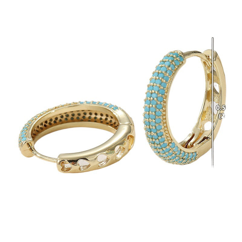 Vintage Turquoise Beaded Hoop Earrings Gold Tone Brass Women Boho Daily Party Fashion Jewelry Elegant