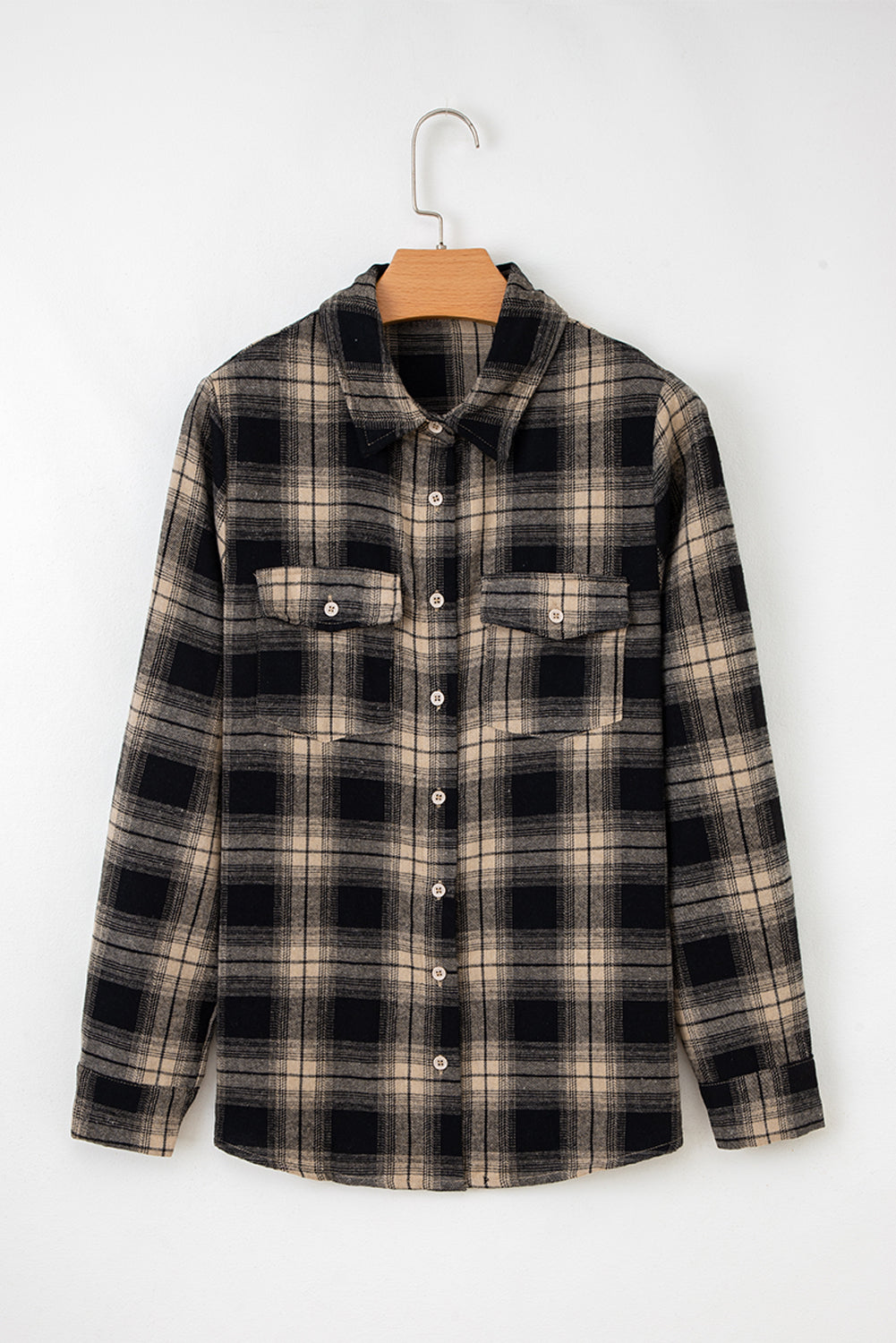 Women's Plaid Brushed Shacket in Tan and Black - Relaxed Fit