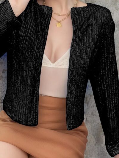 Women’s Sequin Open Front Cropped Jacket, Glamorous Party Blazer