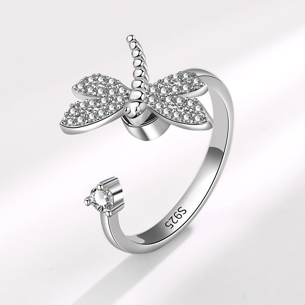 Rotating Zircon Dragonfly Design Ring Ins
