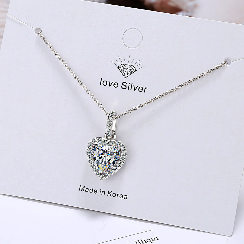 Zircon Necklace Women's Heart Shaped Full Diamond Short Clavicle Chain