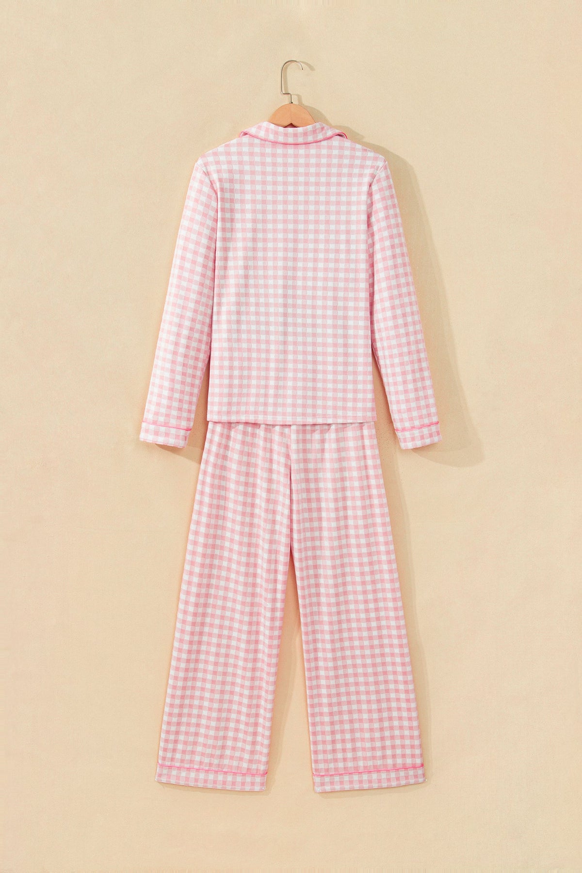 Gingham Long Sleeve Shirt & Pants Pajama Set
