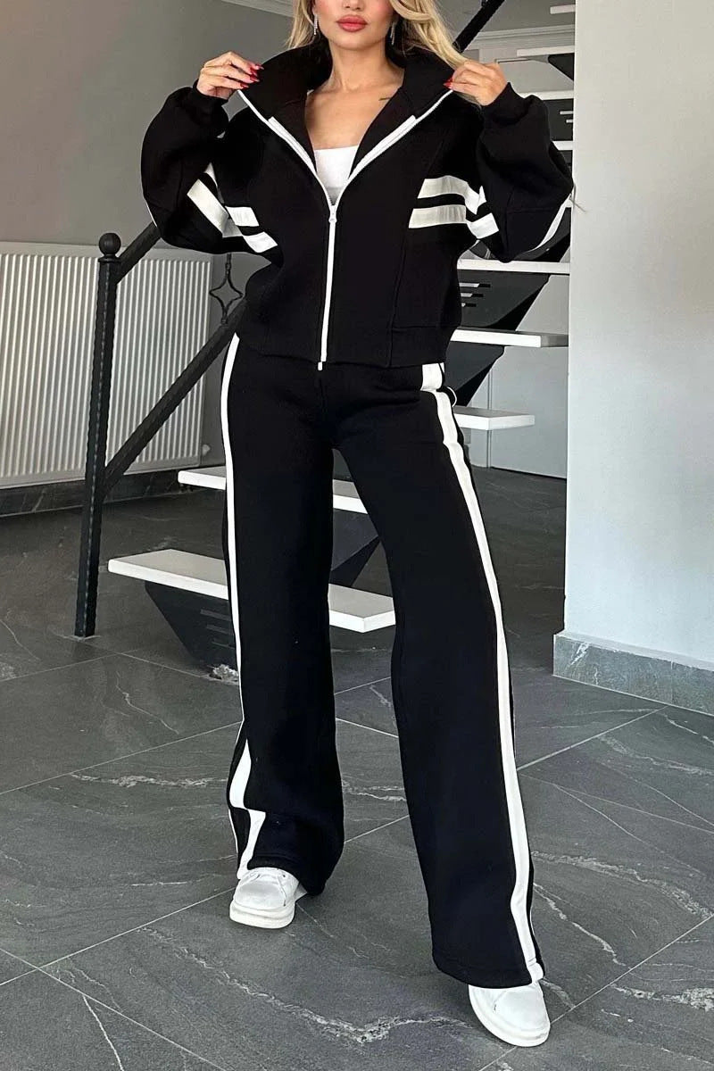 Women’s Y2K Retro Striped Zip-Top Tracksuit Set