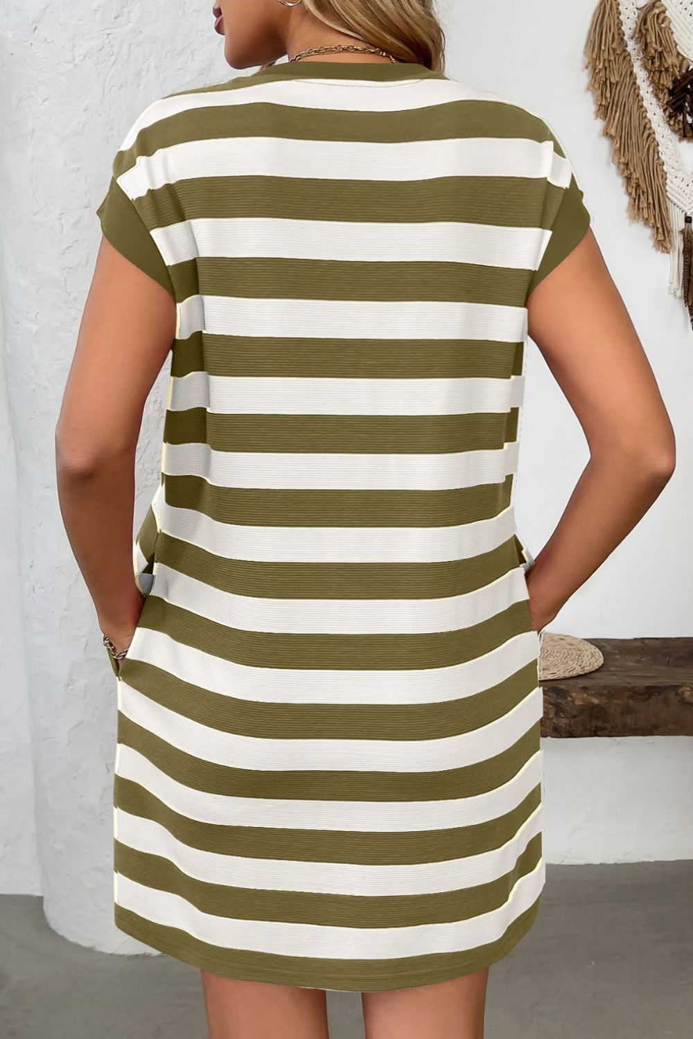 Contrast Striped Short Sleeve Mini Dress Casual Daily Wear