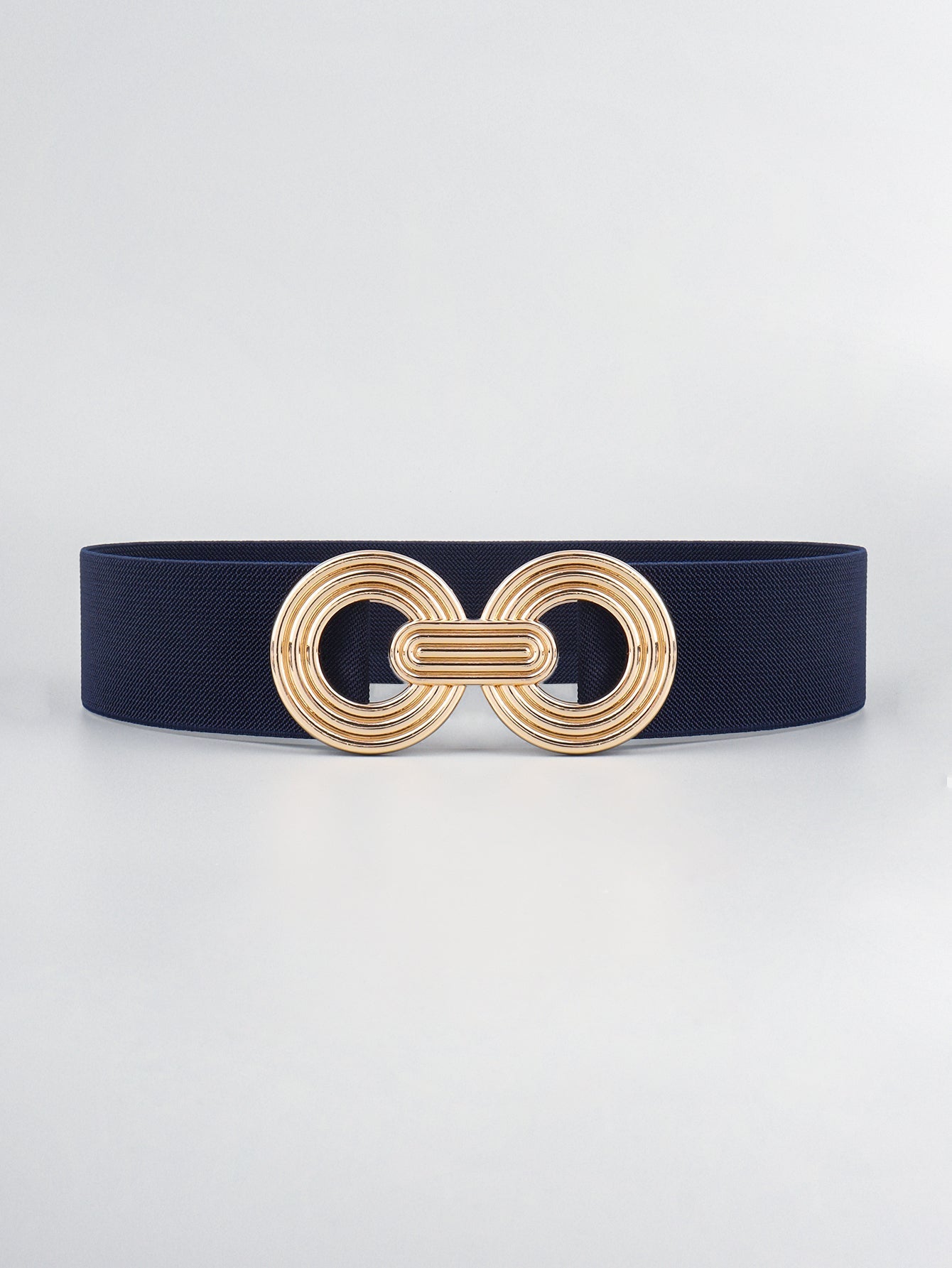 Geometric Buckle Elastic Wide Belt | Brown & Gold