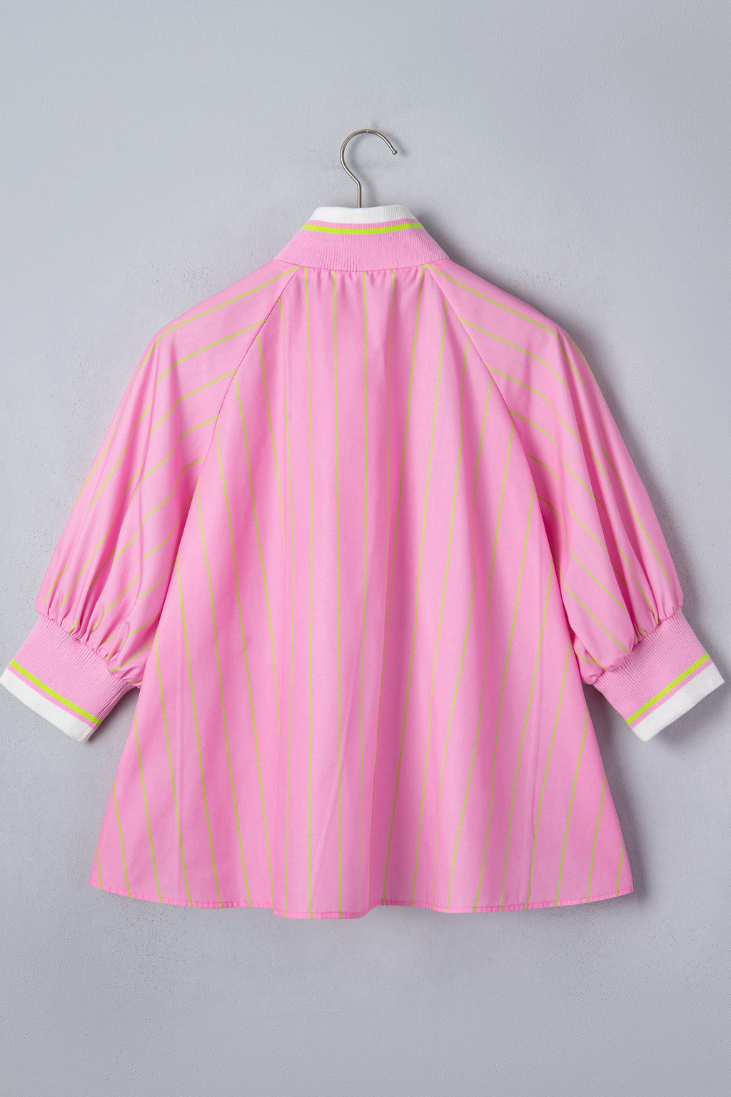 Stripe Half Zip Collared Blouse with 3/4 Sleeves