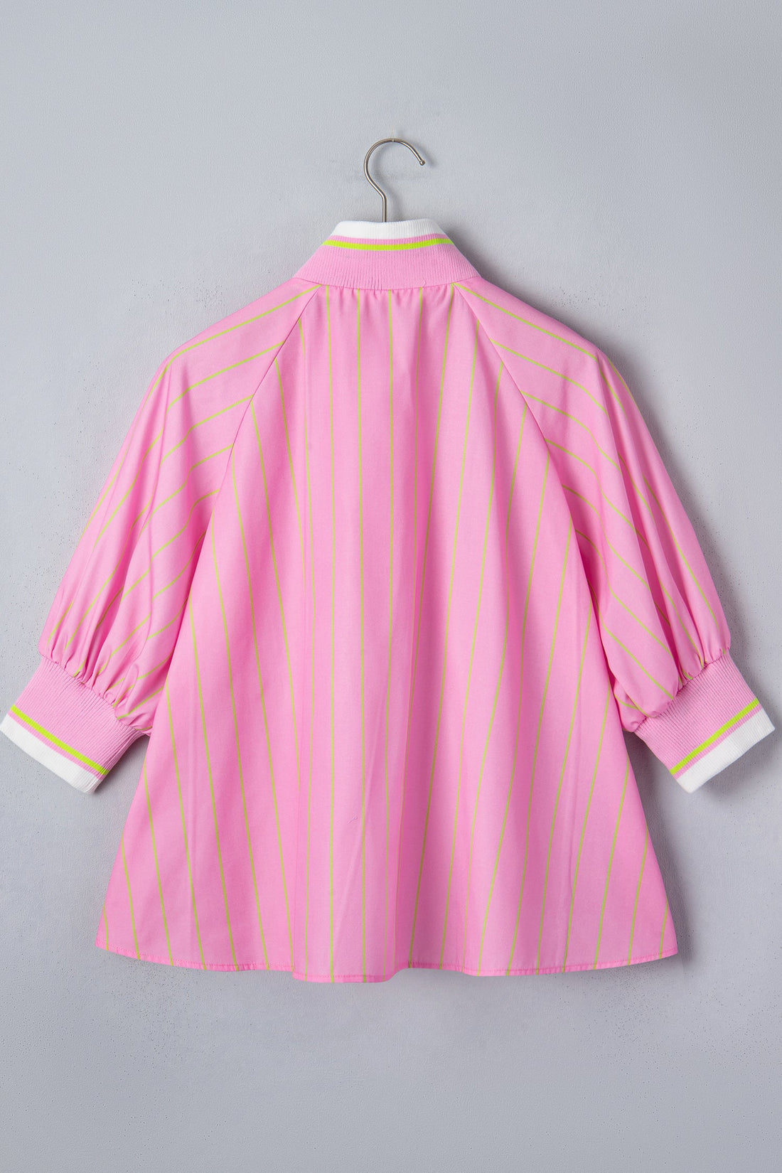 Stripe Half Zip Collared Blouse with 3/4 Sleeves
