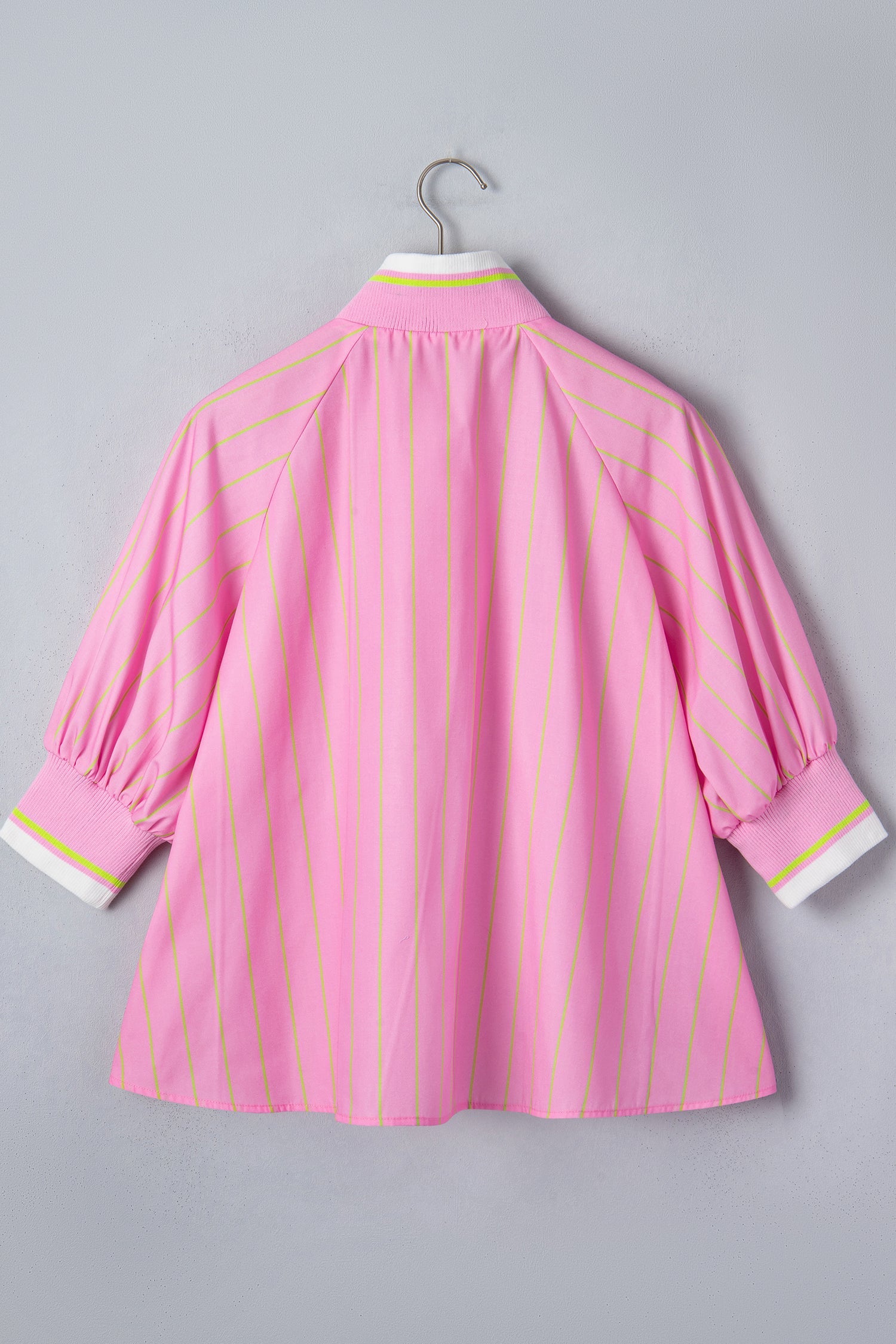 Stripe Half Zip Collared Blouse with 3/4 Sleeves