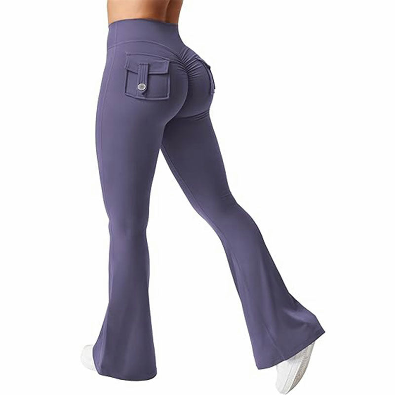 Women's High-Waisted Cargo Flare Workout Leggings with Pockets - Image 8