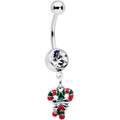 Clear Gem Pair of Candy Canes Christmas Dangle Belly Ring