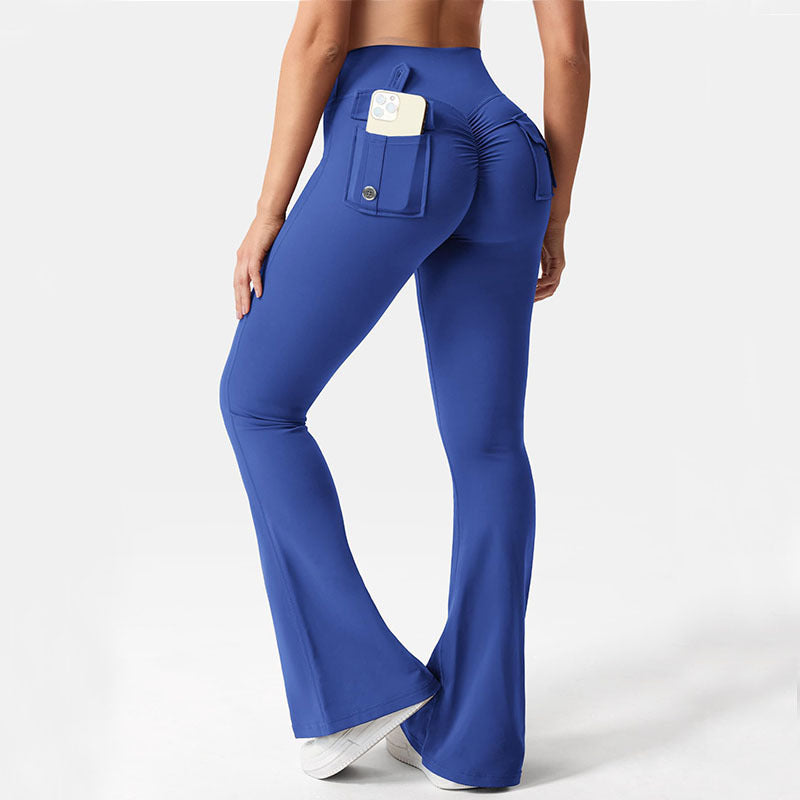 Women's High-Waisted Cargo Flare Workout Leggings with Pockets - Image 2