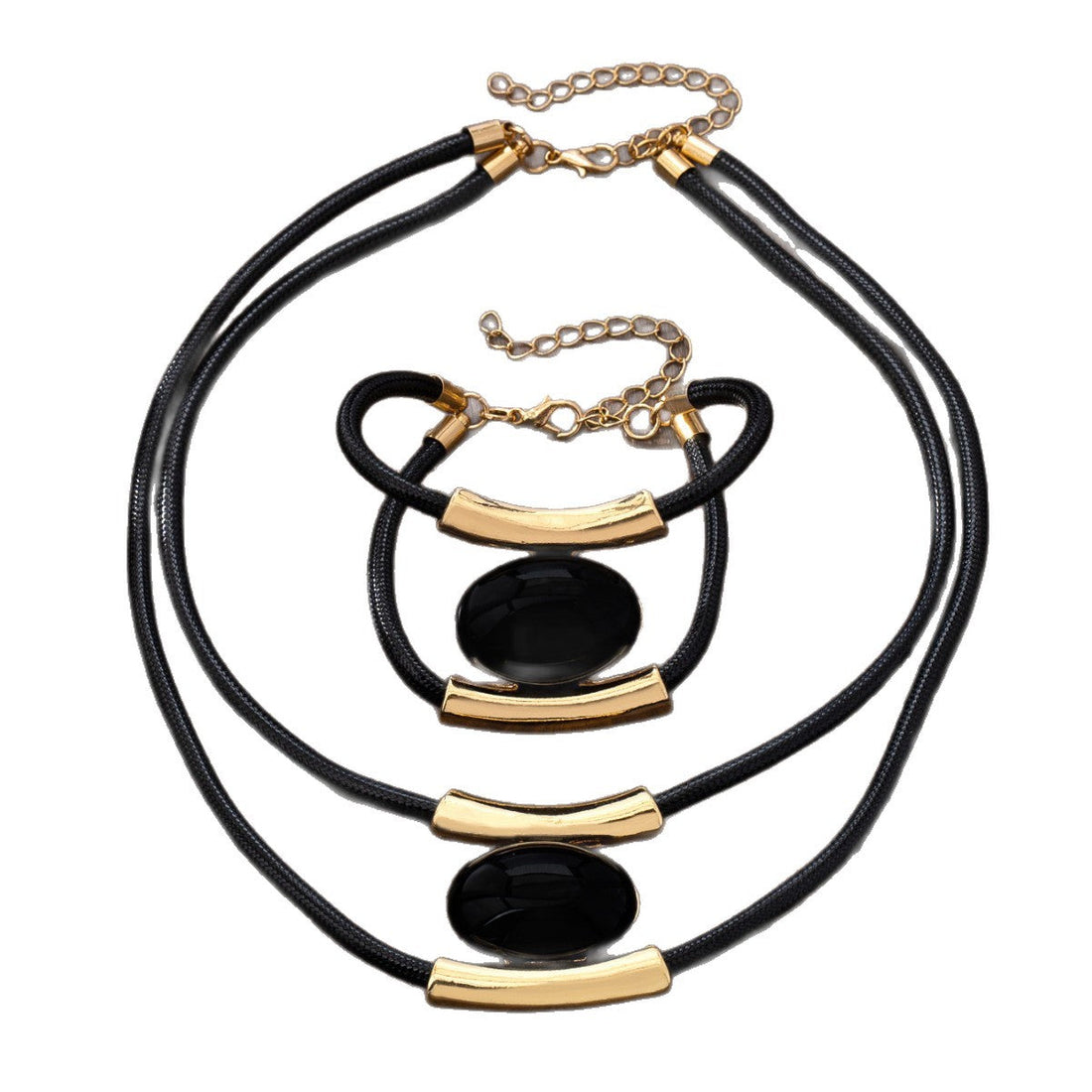 Vintage Multilayer Necklace and Bracelet Set with Oval Accents