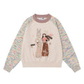 Women's Beige Multicolor Graphic Knit Round Neck Sweater
