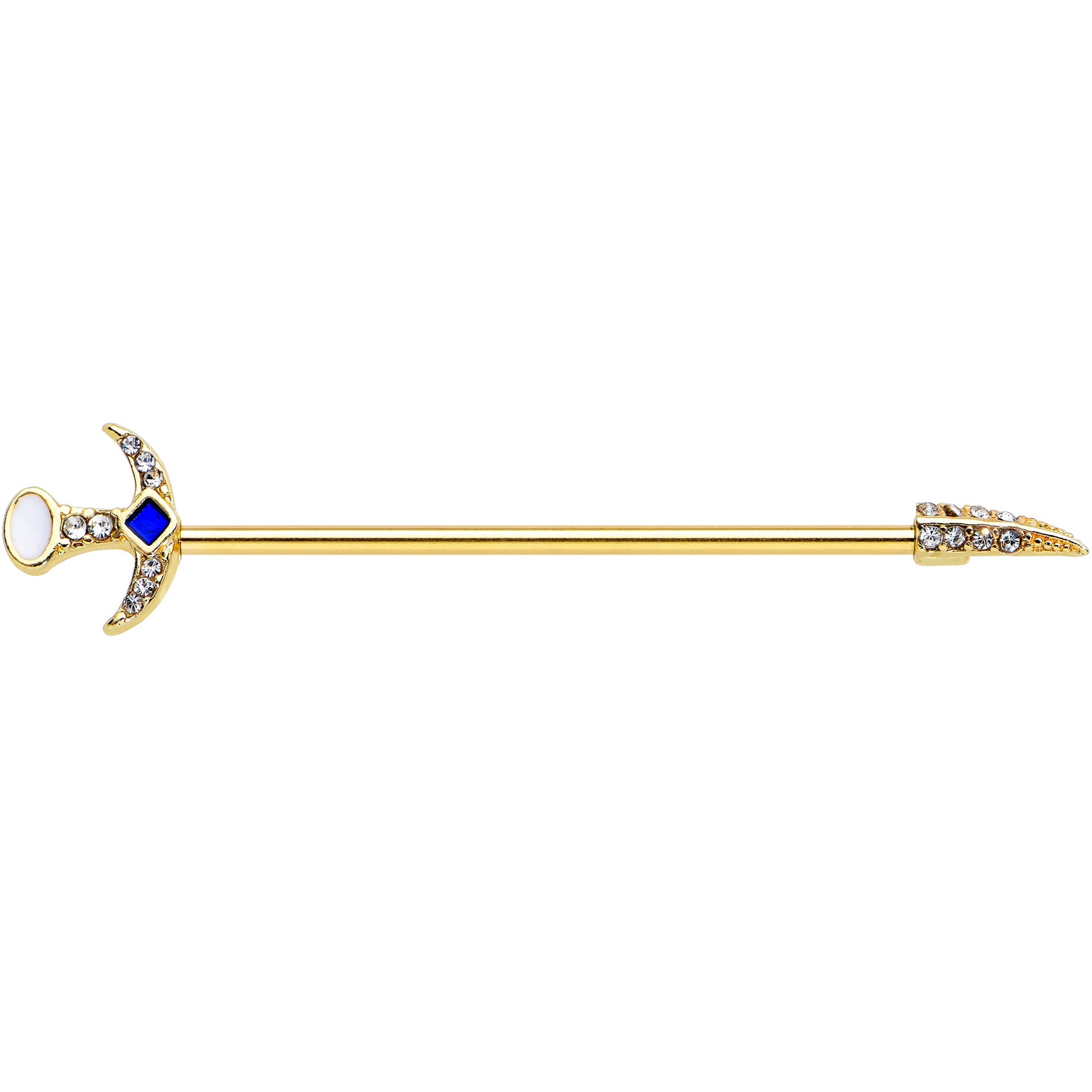 14G Clear Gem Gold Tone Sabre Sword Industrial Barbell 38mm