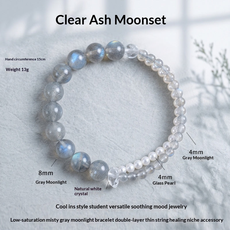 Natural Gray Moonstone Cool Misty-gray Beaded Bracelet