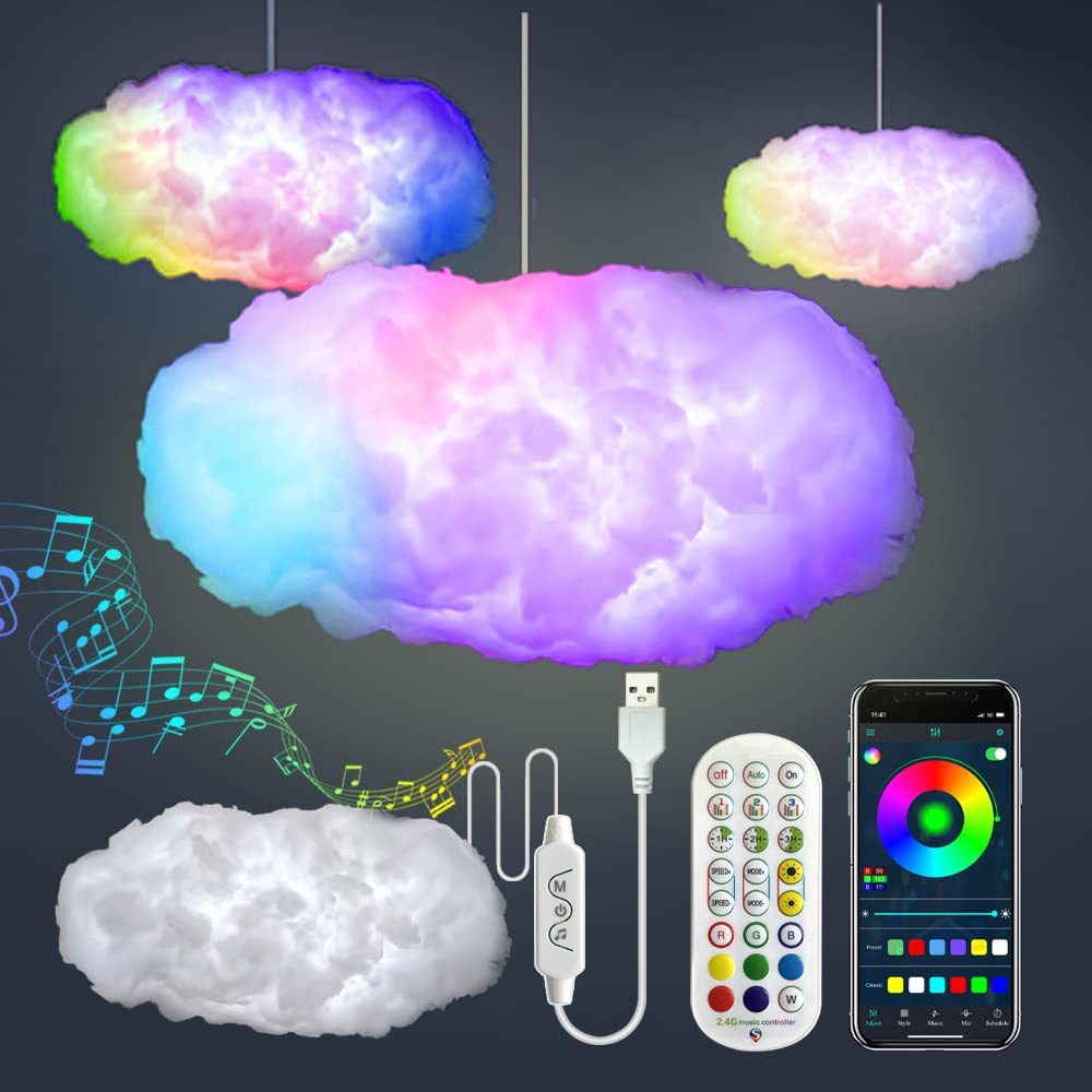 3D RGBIC Cloud Lightning Light with app and music sync features for kids nursery decor