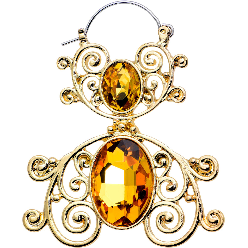 Yellow Gem Gold Tone Double Scrolling Tunnel Plug Earrings - Image 2