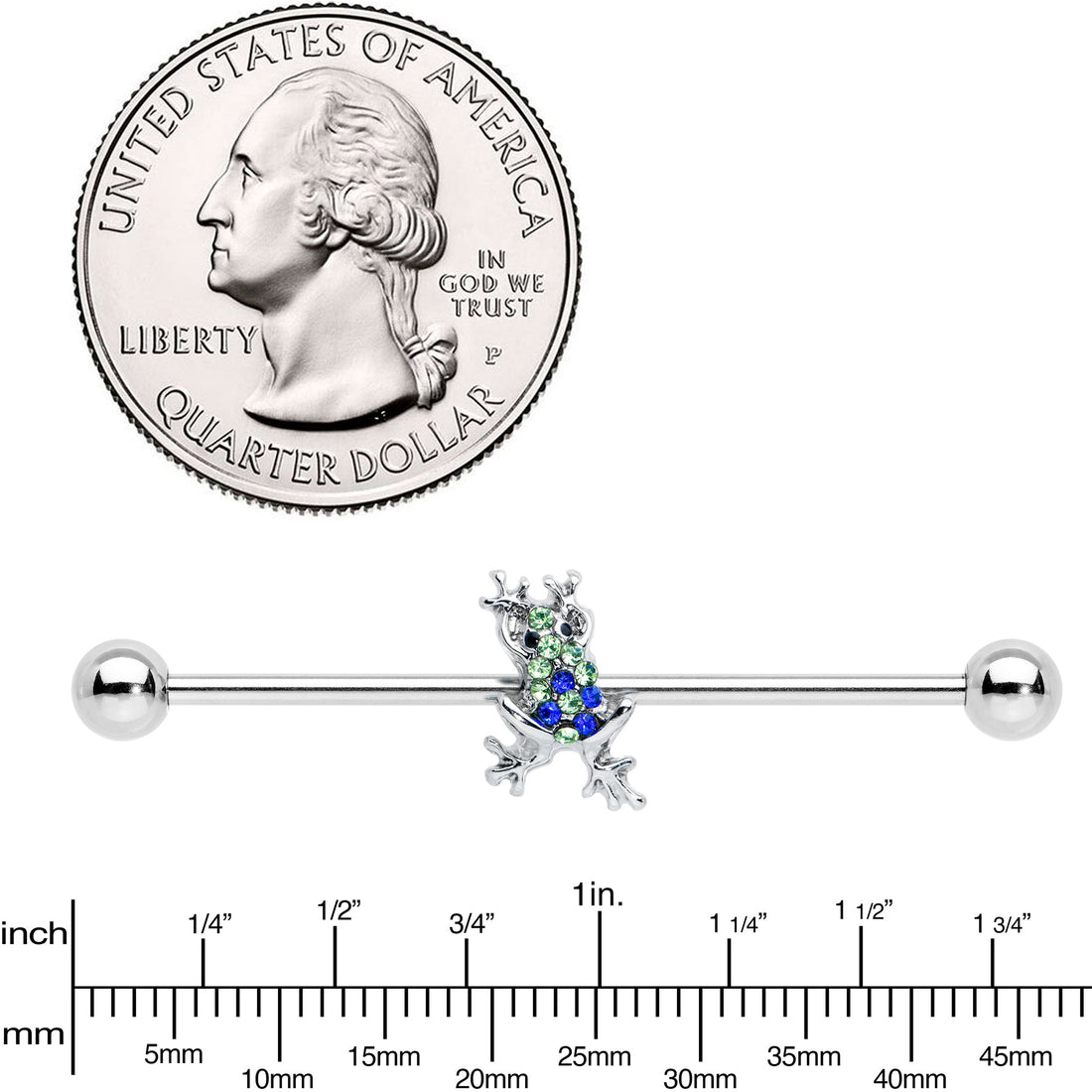 14G Blue Green Gem Fabulous Frog Industrial Barbell 38mm