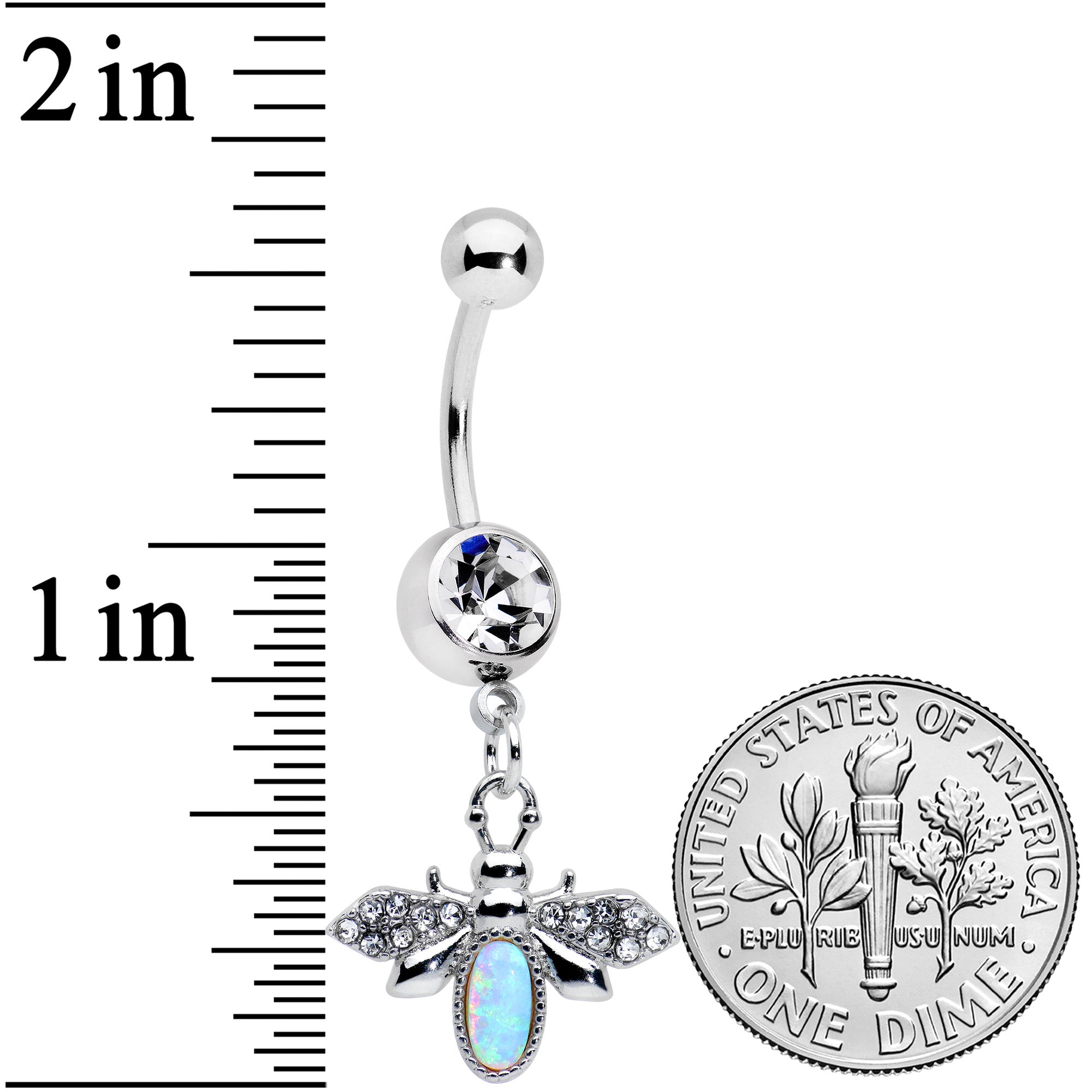 White Synthetic Opal Elegant Insect Dangle Belly Ring - Image 2