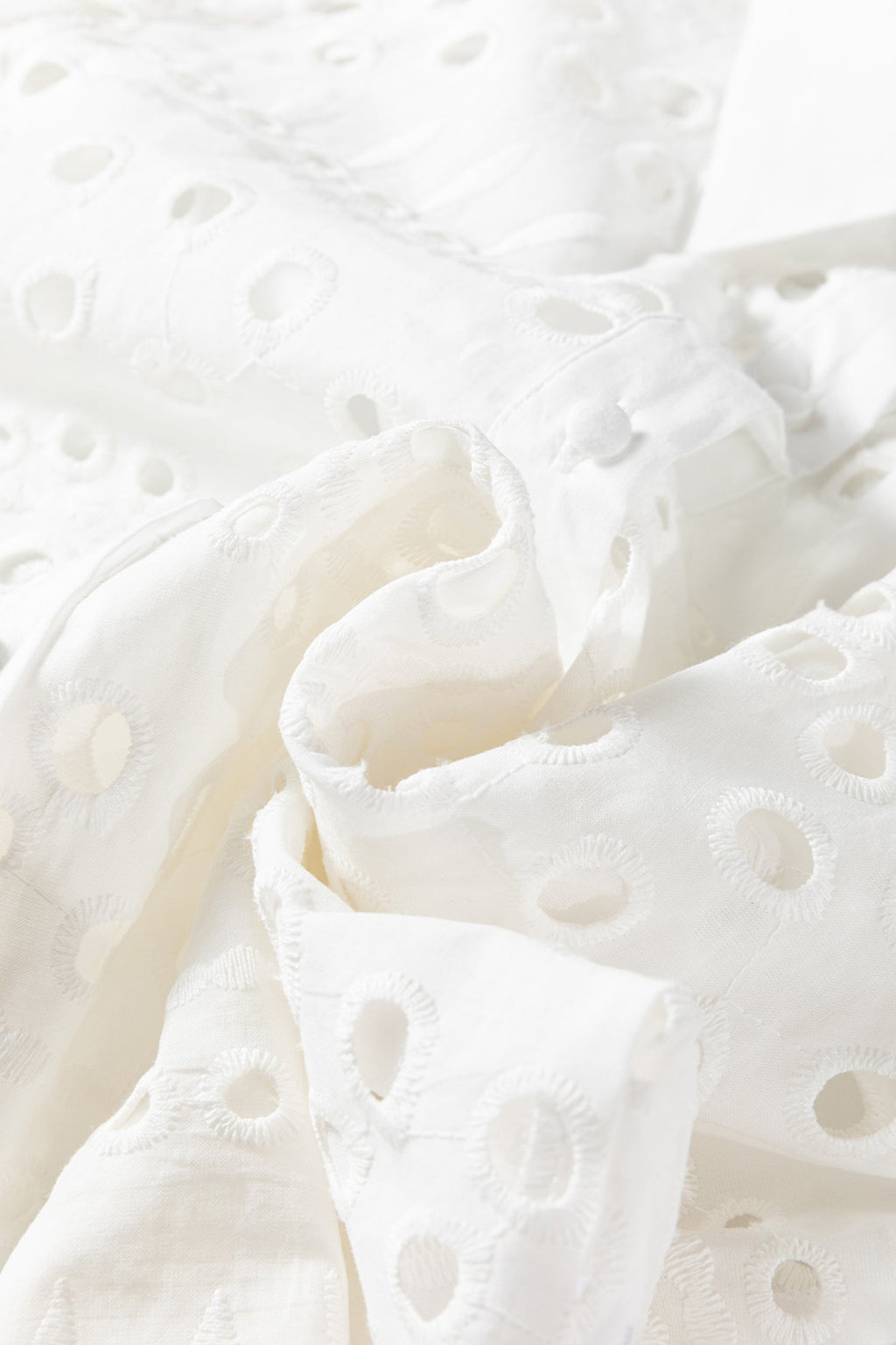 Eyelet Embroidered Puff Sleeve Cropped Cotton Shirt