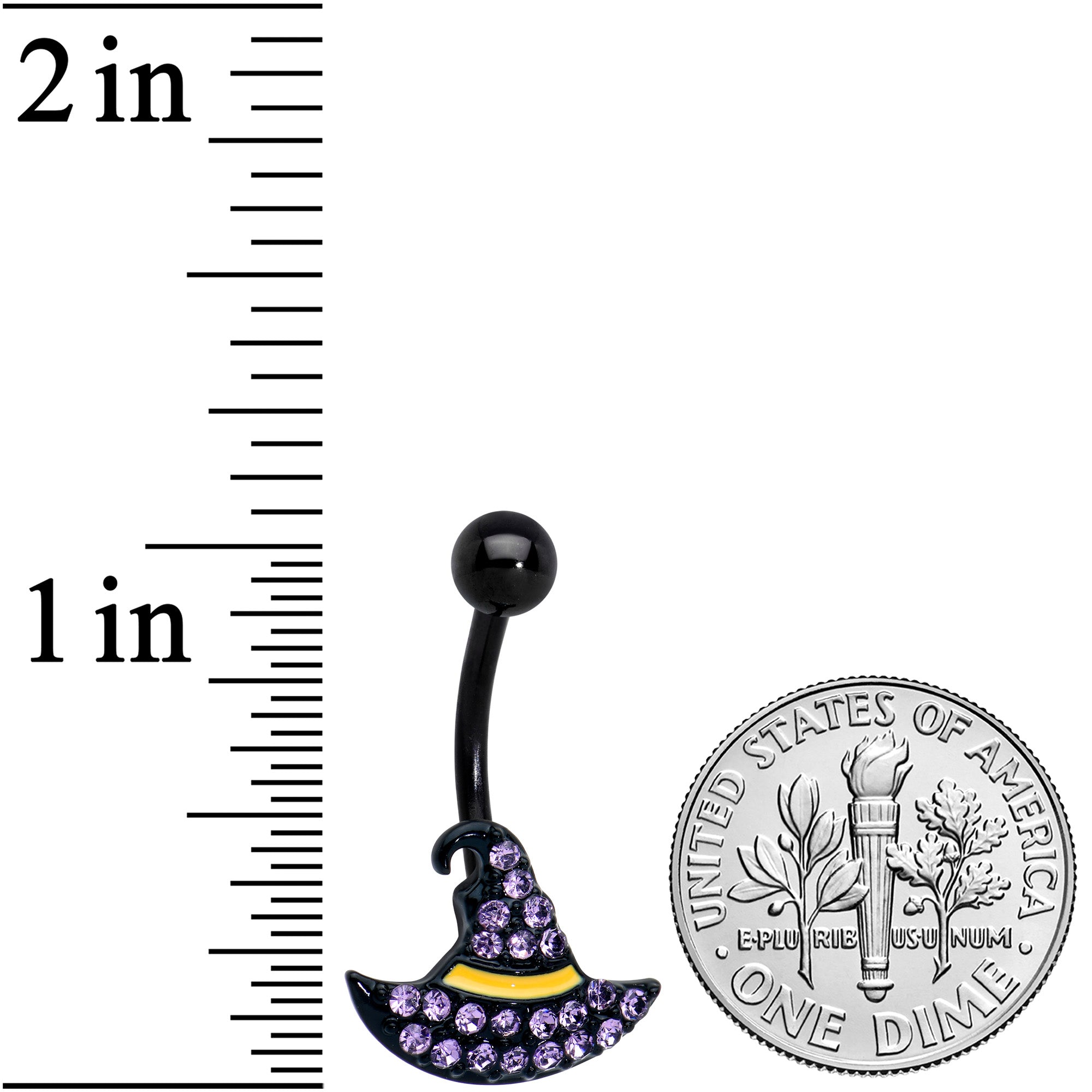 Witch Hat Halloween Navel Ring with Purple Gems and Black Bar
