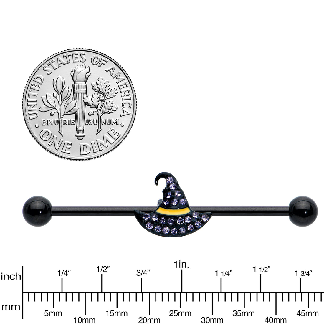 Witch Hat Industrial Barbell with Purple Gems for Halloween - Image 3