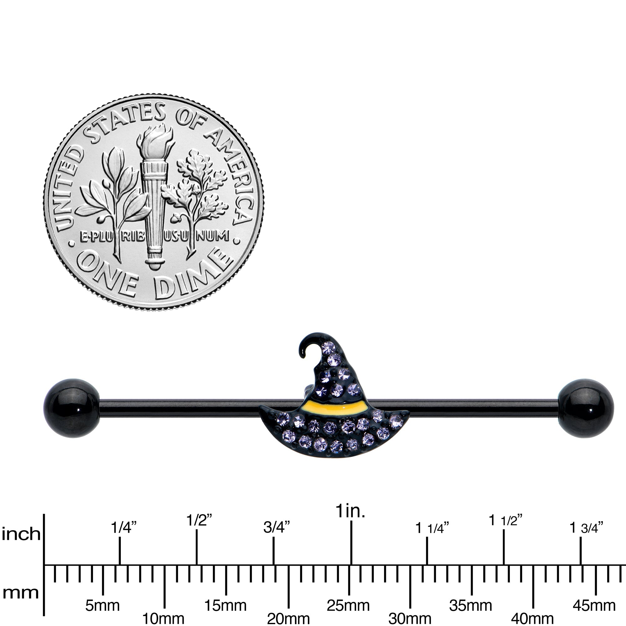 Witch Hat Industrial Barbell with Purple Gems for Halloween - Image 3