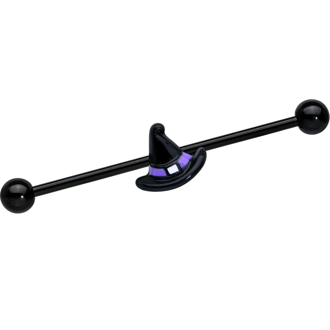 14G Black Purple Band Witch Hat Halloween Industrial Barbell 38mm