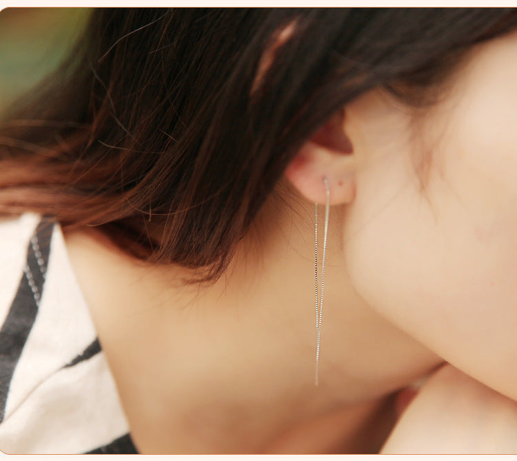 Long simple tassel silver earrings