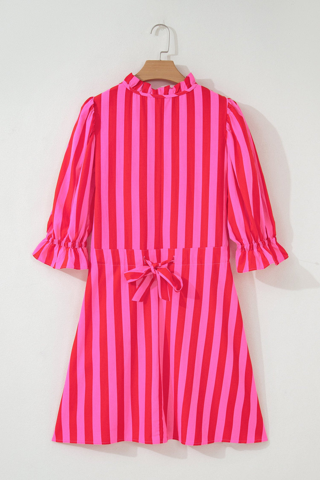 Presley Striped V-Neck Shift Mini Dress with Ruffle Cuffs