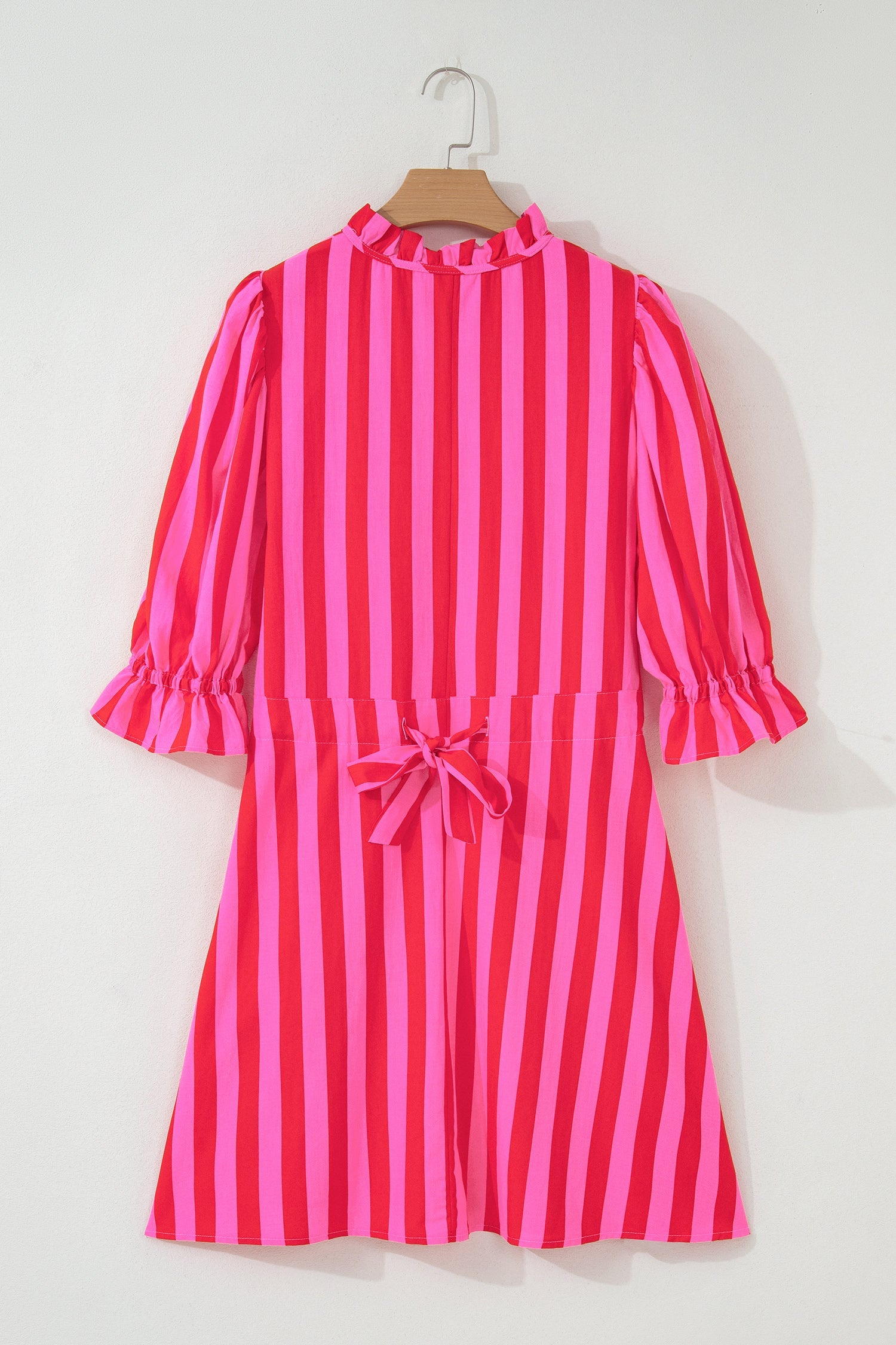 Presley Striped V-Neck Shift Mini Dress with Ruffle Cuffs
