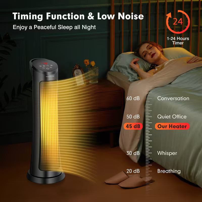 1500W Portable PTC Ceramic Space Heater with Thermostat and Timer