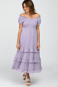 Lavender Smocked Ruffle Midi Dress