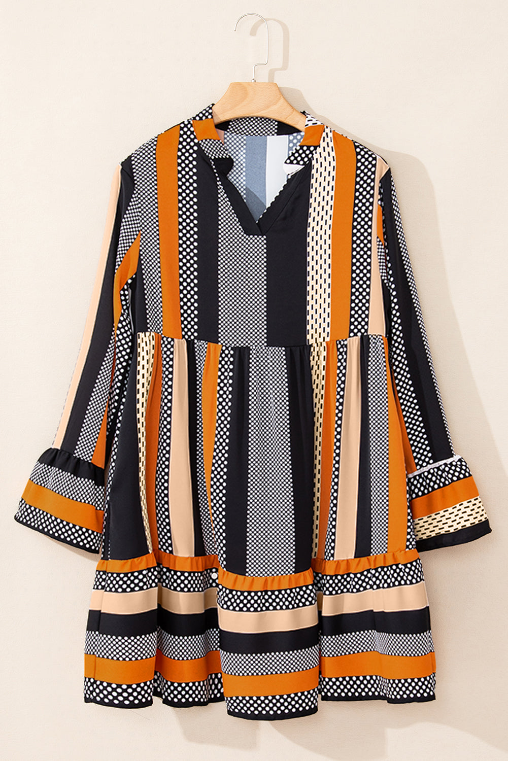 Women's Stripe Polka Dot Ruffle Mini Dress