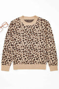 Khaki Leopard Print Dolman Sleeve Sweater