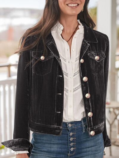 Women's Casual Velvet Button-Up Long Sleeve Jacket
