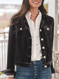 Women's Casual Velvet Button-Up Long Sleeve Jacket
