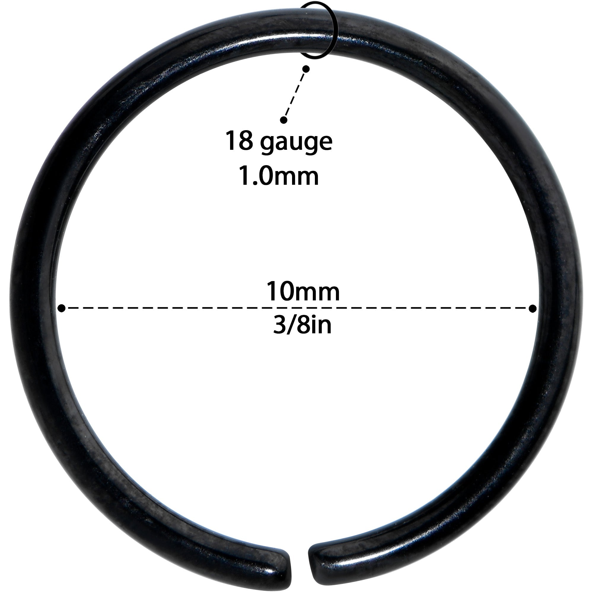 18G 3/8 Black PVD Grade 23 Titanium Bendable Hoop Ring